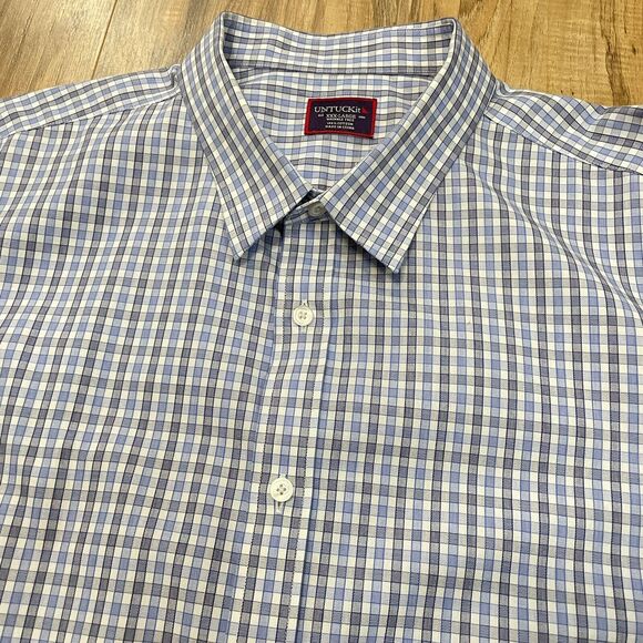 UnTuckit Mens XXXL Wrinkle Free Long Sleeve Blue Plaid Shirt - READ DESCRIPTION - Picture 2 of 11